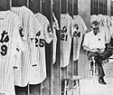 Mets equipment staffer John Sellers sits in the locker room of Payson Field in St. Petersburg, Florida in 1973.