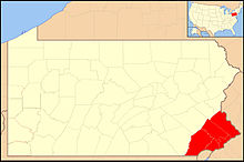 Location of the Catholic Archdiocese of Philadelphia in Pennsylvania