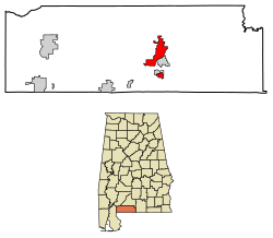 Location of Brewton in Escambia County, Alabama