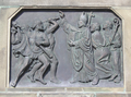 Statue in Fulda: relief on the base - martyrdom of Bonifatius