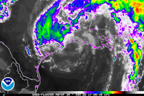 An infrared satellite loop image showing Tropical Storm Cindy making landfall in Louisiana on June 22, 2017.