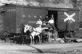 Freight car at a grade crossing, 1900