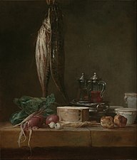 Still Life with Fish and Vegetables (1769), oil on canvas, 68.6 x 58.4 cm., J. Paul Getty Museum