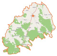 Mapa konturowa gminy Strachówka, blisko centrum u góry znajduje się punkt z opisem „Strachówka”