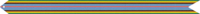 A multicolored streamer with (from outer to inner) green, yellow, brown, black, light blue, dark blue, white, and red horizontal stripes