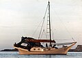 The Burong Bahri, a 32'/9.7 m (LOD) bedar anchored in Pulau Kapas, 1980