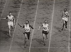 The finish of the mens 400 metres at the Olympic Games, London, 1948