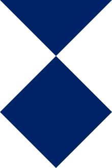 the Blue Shield is a “shield, pointed below, persaltire blue and white (a shield consisting of a royal-blue square, one of the angles of which forms the point of the shield, and of a royal-blue triangle above the square, the space on either side being taken up by a white triangle).