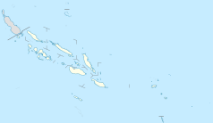Mapa konturowa Wysp Salomona, po lewej nieco u góry znajduje się punkt z opisem „miejsce bitwy”