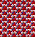 View of dioctahedral sheet structure of mica. The binding sites for apical oxygen are shown as white spheres.