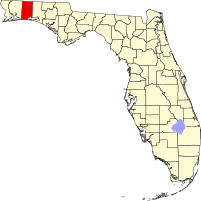 Map of the state of Florida, showing location of Okaloosa County