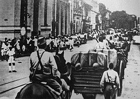Imperial Japanese soldiers entering Saigon in 1941, during World War II.