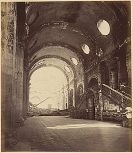Hall of the Pas Perdus" after the arson of the palace by the Paris Commune during the "Semaine Sanglante", May 23, 1871