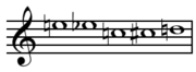 The following notes on a musical staff: E natural, E flat, C natural, C sharp, D natural