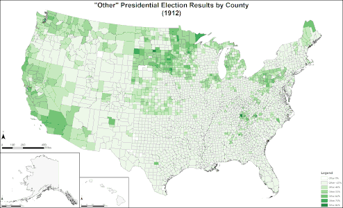 Results by county, shaded according to percentage of the vote for all others including Debs