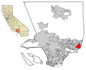 موقعیت پومونا در شهرستان لس‌آنجلس، کالیفرنیا