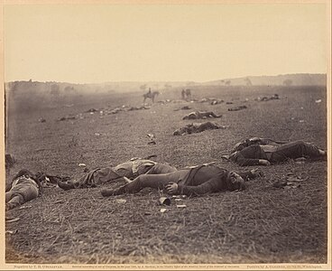 "The Harvest of Death": Union dead on the battlefield at Gettysburg, Pennsylvania, photographed July 5–6, 1863