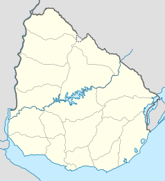 Mapa konturowa Urugwaju, blisko dolnej krawiędzi znajduje się punkt z opisem „Uniwersytet w Montevideo”