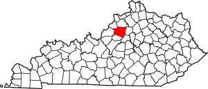Map of Kentucky highlighting Shelby County