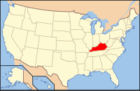 ケンタッキー州の位置を示したアメリカ合衆国の地図