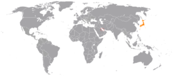 Map indicating locations of Bahrain and Japan