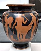 Red-figure stamnos depicting three young women bathing