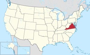 Map of the United States highlighting Virginia