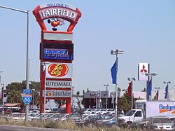 The "Welcome to Fairfield" roadside sign along Interstate 80