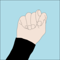I am stuck: Thumb clenched between forefinger and middle finger of fist.[1]