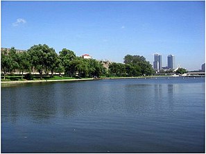 Xuanwu Lake, with the city skyline and Nanjing's City Wall in the distance