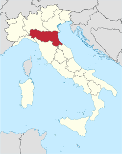 Emilia-Romagnas beliggenhed i Italien