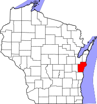 Map of Wisconsin showing Manitowoc County