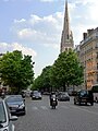 Avenue George V with the American Cathedral in Paris in the background.