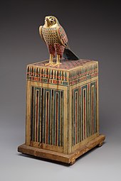 Falcon box with wrapped contents; 332–30 BC