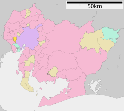 Map of Aichi Prefecture with Kanie highlighted in yellow