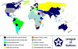 نقشه کشورهای عضو جامعه ملل در طول تاریخ ۲۶ ساله‌اش