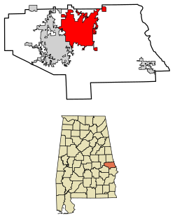 Location of Opelika in Lee County, Alabama