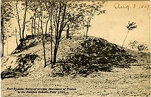 Sepia photographic postcard of 1907 with label, "Fort Rosalie. Scene of terrible Massacre of French by the Natchez Indians, Year 1729."