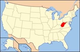 Map of the United States with لویدیځه ویرجینیا highlighted