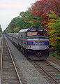 Image 9A southbound Downeaster passenger train at Ocean Park, Maine, as viewed from the cab of a northbound train (from Maine)