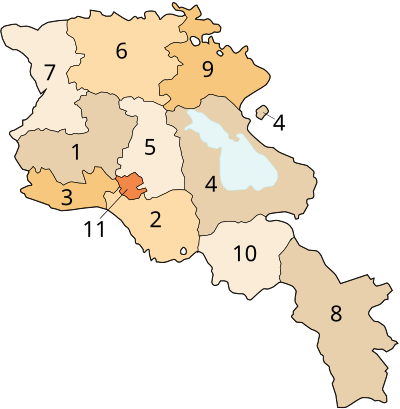 As onze subdivisões da Arménia