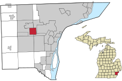 英克斯特在韋恩縣及密歇根州的位置（以紅色標示）