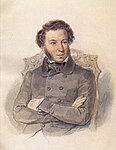 1836 portrait of Pushkin by Pyotr Sokolov