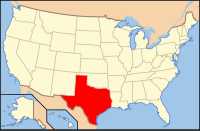 Kort over USA med Texas markeret