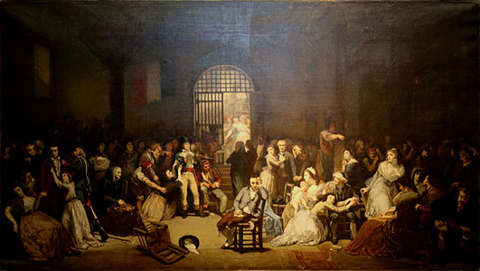 诗人安德烈·舍尼埃和其他恐怖统治的受害者在巴黎古监狱等待审判(1794年7月25日)
