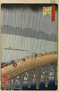 Nenadna ploha nad mostom Šin-Ohaši in Atake, Hirošige, 1857 Ena od Sto znamenitih vedut Eda