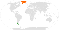 Map indicating locations of Chile and Denmark