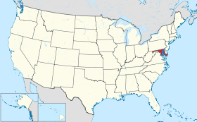 Karta SAD-a s istaknutom saveznom državom Maryland