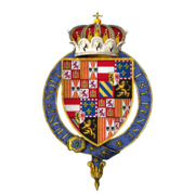 Arms of Charles, Infante of Spain, Archduke of Austria, Duke of Burgundy, KG at the time of his installation as a knight of the Most Noble Order of the Garter.