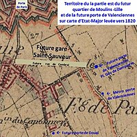 Environnement de la future porte de Valenciennes sur carte de 1820
